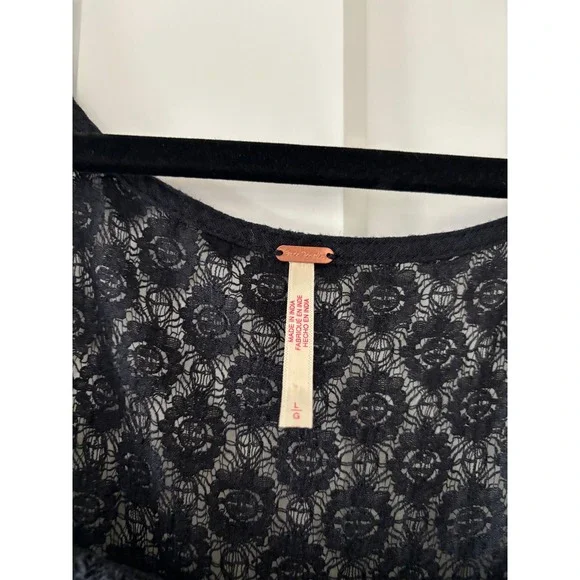 Free People Black Lace Maxi Bring the Romance Dress Large Boho Ruffle - Picture 3 of 5